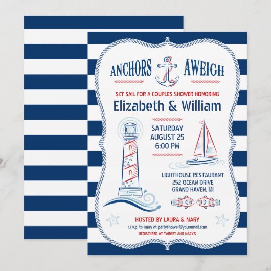 Nautical Couples Shower Invitation Kaart (Voorkant / Achterkant)
