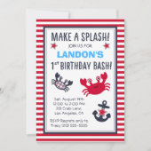 Nautical Crab & Anchor Boy's Birthday Uitnodiging (Voorkant)
