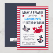 Nautical Crab & Anchor Boy's Birthday Uitnodiging (Voorkant / Achterkant)