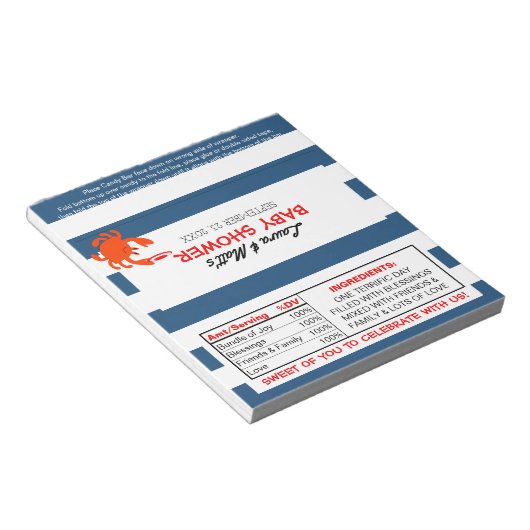 Nautical Crab Baby Showe Favor Snoep Wrappers Notitieblok (Schuin)