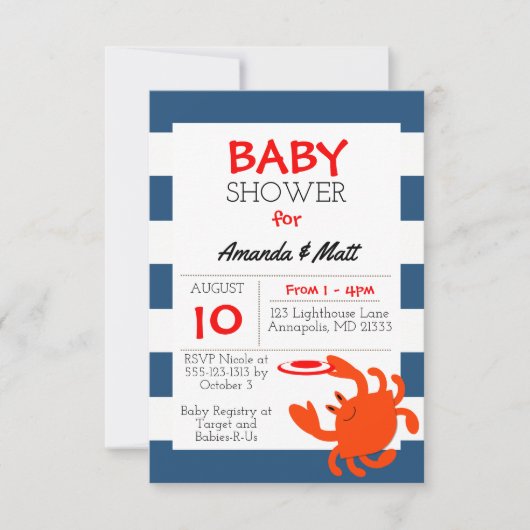 Nautical Crab Baby shower Kaart (Voorkant)