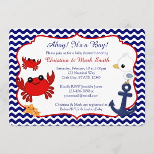 Nautical Crab Baby Shower-uitnodigingen Kaart