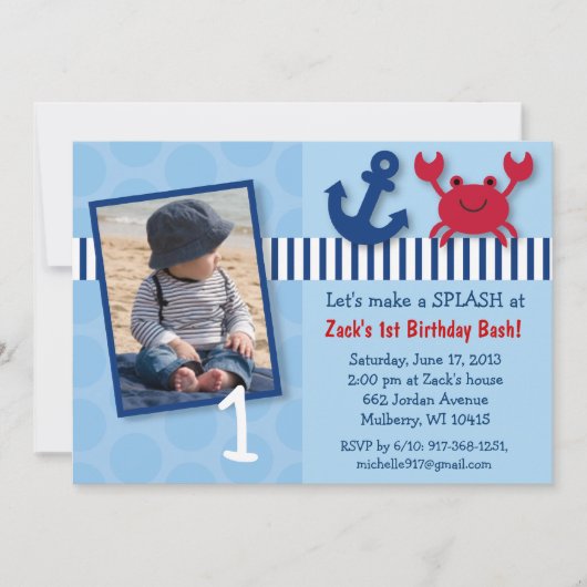 Nautical Crab Birthday Invitations Kaart (Voorkant)