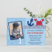 Nautical Crab Birthday Invitations Kaart (Staand voorkant)