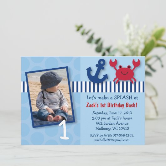 Nautical Crab Birthday Invitations Kaart (Staand voorkant)