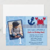 Nautical Crab Birthday Invitations Kaart (Voorkant / Achterkant)