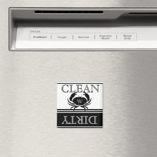 Nautical Crab Black Witte wasmachine Dirty Clean Magneet (Insitu (Vaatwasser))