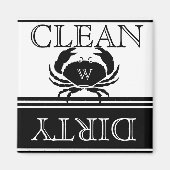 Nautical Crab Black Witte wasmachine Dirty Clean Magneet (Voorkant)