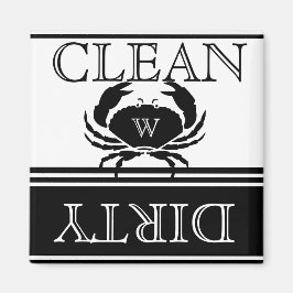 Nautical Crab Black Witte wasmachine Dirty Clean Magneet