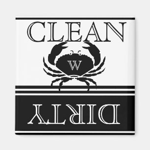 Nautical Crab Black Witte wasmachine Dirty Clean Magneet