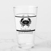 Nautical Crab Monogrammed Black and White Glas (Achterkant)