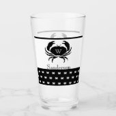 Nautical Crab Monogrammed Black and White Glas (Voorkant)
