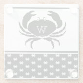 Nautical Crab Monogrammed Black and White Glazen Onderzetter (Achterkant)