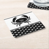 Nautical Crab Monogrammed Black and White Kartonnen Onderzetters (Schuin)