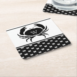 Nautical Crab Monogrammed Black and White Kartonnen Onderzetters