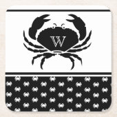 Nautical Crab Monogrammed Black and White Kartonnen Onderzetters (Voorkant)