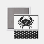 Nautical Crab Monogrammed Black and White Magneet (Voorkant / Achterkant)