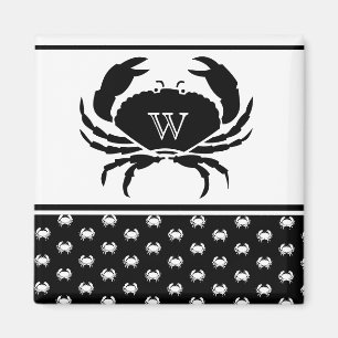Nautical Crab Monogrammed Black and White Magneet