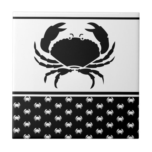 Nautical Crab Monogrammed Black and White Tegeltje (Voorkant)
