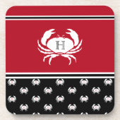 Nautical Crab Monogrammed Red Black White Bier Onderzetter (Voorkant)