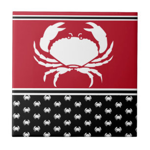 Nautical Crab Monogrammed Red Black White Cerami Tegeltje