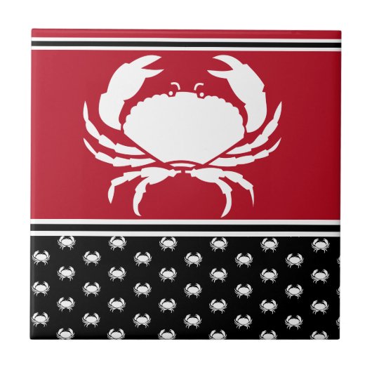Nautical Crab Monogrammed Red Black White Cerami Tegeltje (Voorkant)