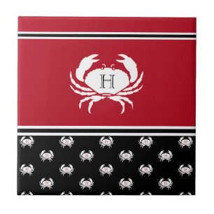 Nautical Crab Monogrammed Red Black White Tegeltje