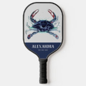 Nautical Crab Navy Blue White Monogram Name Pickleball Paddle (Voorkant)