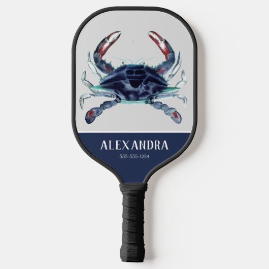 Nautical Crab Navy Blue White Monogram Name Pickleball Paddle (Achterkant)