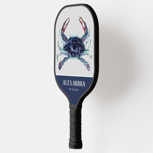 Nautical Crab Navy Blue White Monogram Name Pickleball Paddle (Links)