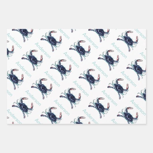 Nautical Crab Ocean Navy Blue, Blauwgroen Inpakpapier Vel (Voorkant 3)