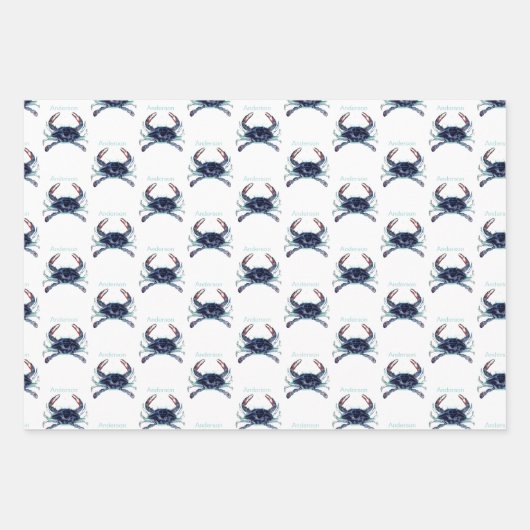Nautical Crab Ocean Navy Blue, Blauwgroen Inpakpapier Vel (Voorkant 2)