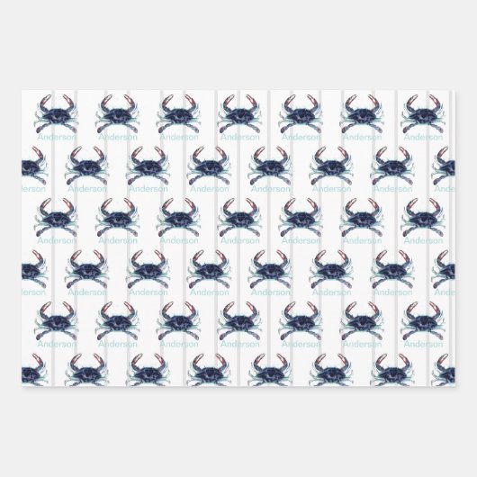 Nautical Crab Ocean Navy Blue, Blauwgroen Inpakpapier Vel (Voorkant)
