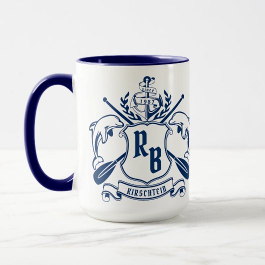 Nautical Crest Dolphins Anchor Oars Laurel Shield Mok (Links)