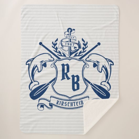 Nautical Crest Dolphins Anchor Oars Laurel Shield Sherpa Deken (Voorkant)