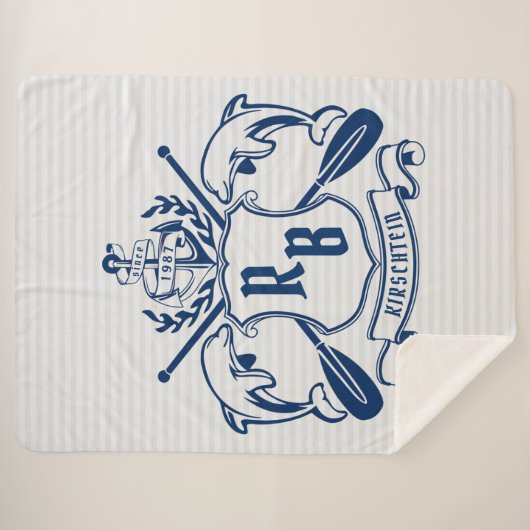 Nautical Crest Dolphins Anchor Oars Laurel Shield Sherpa Deken (Voorkant (horizontaal))