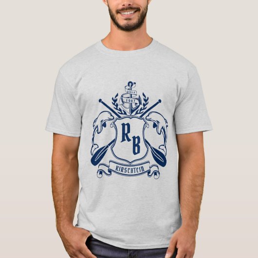 Nautical Crest Dolphins Anchor Oars Laurel Shield T-shirt (Voorkant)