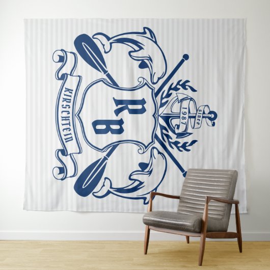 Nautical Crest Dolphins Anchor Oars Laurel Shield Wandkleed (In Situ (horizontaal))