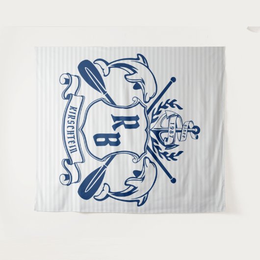 Nautical Crest Dolphins Anchor Oars Laurel Shield Wandkleed (Voorkant (horizontaal))