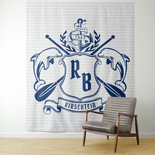 Nautical Crest Dolphins Anchor Oars Laurel Shield Wandkleed (In situ)