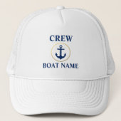 Nautical Crew Boot Naam blauw wit goud Trucker Pet (Voorkant)