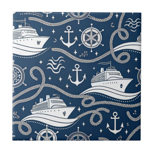 Nautical Cruise Seamless Pattern Tegeltje (Voorkant)