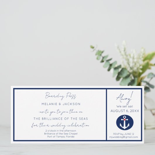 Nautical Cruise Ship boarding Pass Weddenschap Kaart (Staand voorkant)