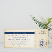 Nautical Cruise Ship boarding Pass Wedding Invite Kaart (Staand voorkant)