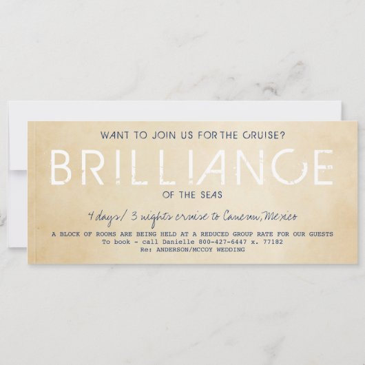 Nautical Cruise Ship boarding Pass Wedding Invite Kaart (Achterkant)