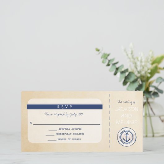 Nautical Cruise Ship-instapkaart RSVP 2 Bedankkaart (Staand voorkant)