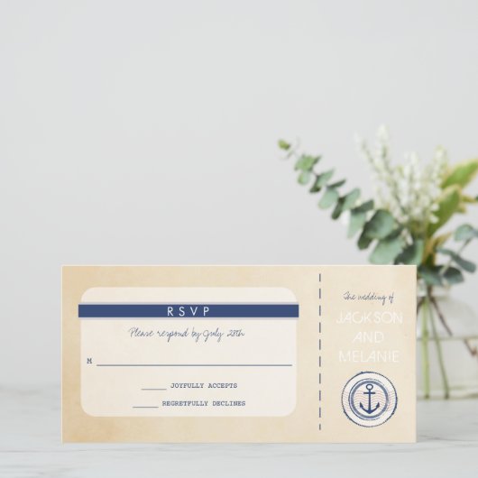 Nautical Cruise Ship-instapkaart RSVP Bedankkaart (Staand voorkant)