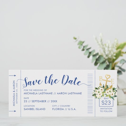 Nautical Cruise Weddenschap Pass Save Date Aankondiging (Staand voorkant)