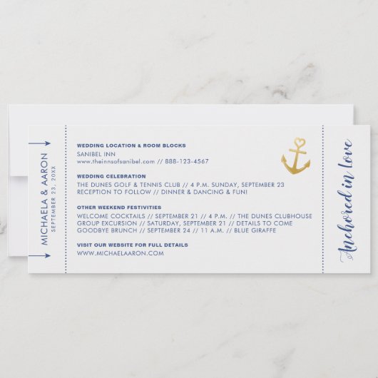 Nautical Cruise Weddenschap Pass Save Date Aankondiging (Achterkant)