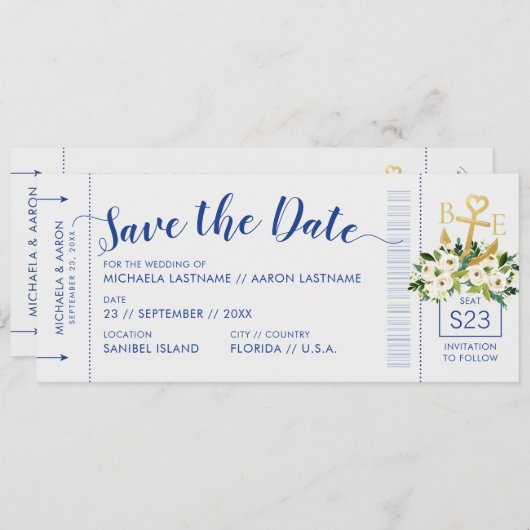 Nautical Cruise Weddenschap Pass Save Date Aankondiging (Voorkant / Achterkant)